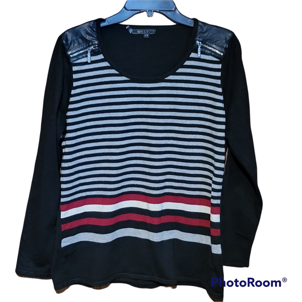 Orly Sweater Sz L- leather/ zippers